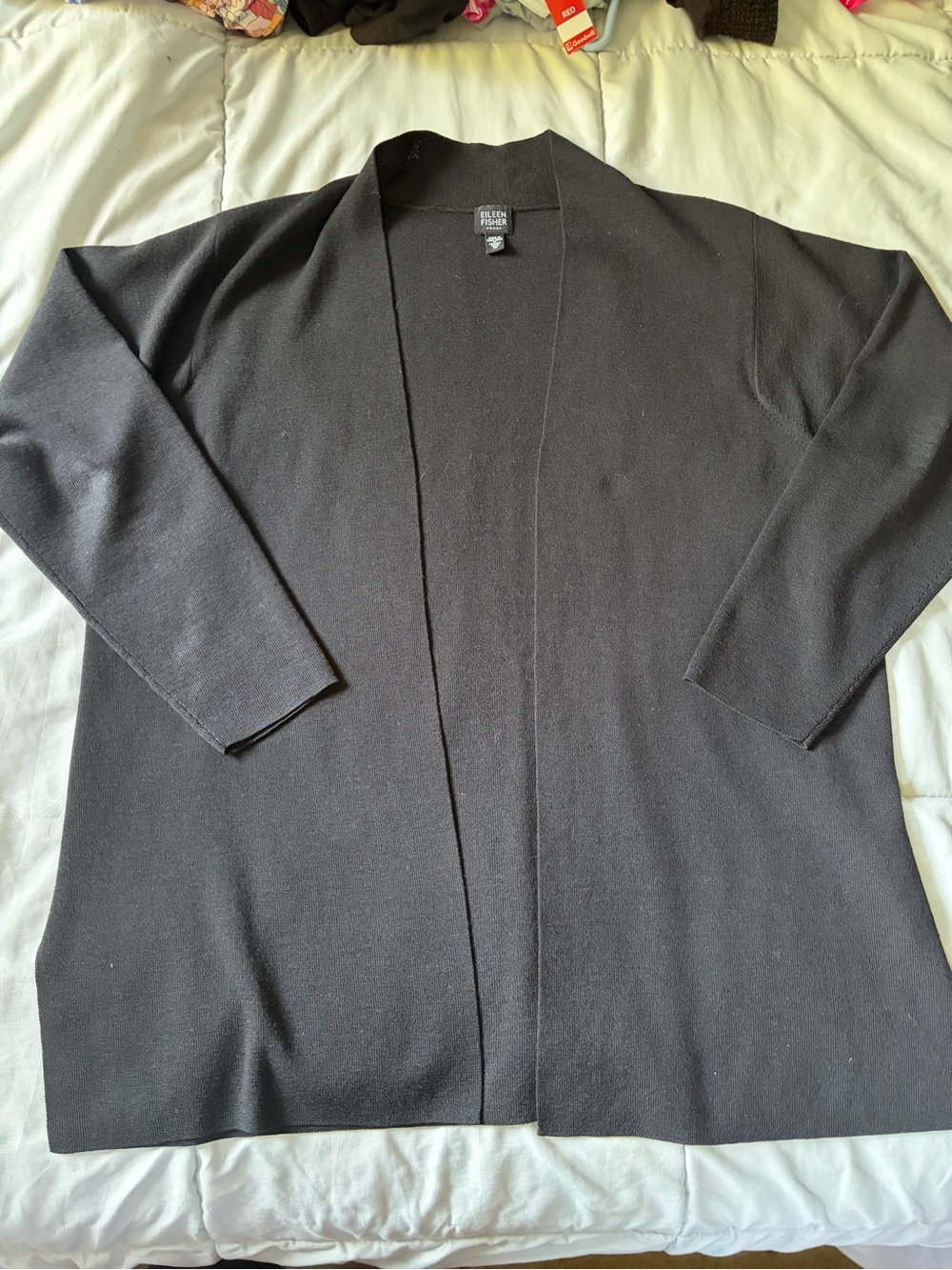 Eileen Fisher Black Open-Front wool Women's Knit Cardigan